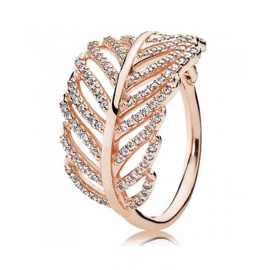 Discount Pandora Ring-Rose Cubic Zirconia Feather Jewelry