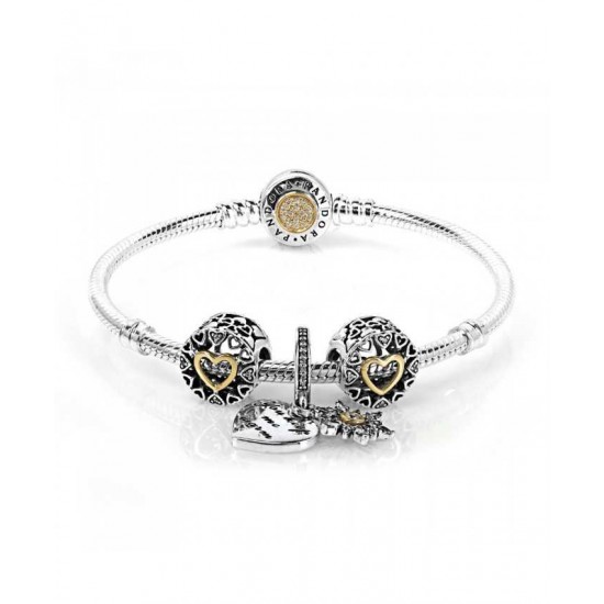 Pandora Bracelet-Snowflake Heart Two Tone Complete Jewelry
