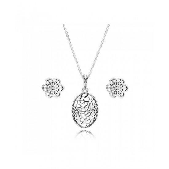 Pandora Jewelry Set-Silver Daisy Lace Jewelry