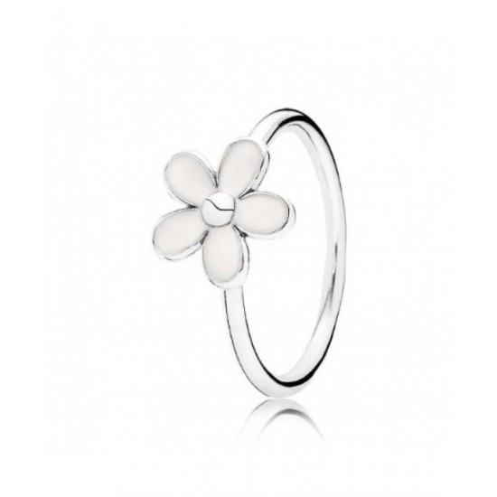 Pandora Ring-Silver White Enamel Flower Jewelry