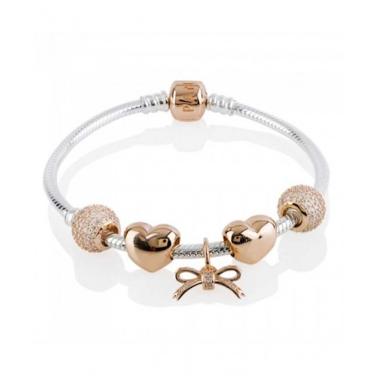 Pandora Bracelet-Rose Sparkling Bow Complete Jewelry
