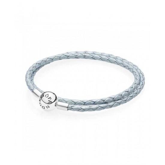 Pandora Bracelet-Oceanic Blue Leather Double Woven Jewelry