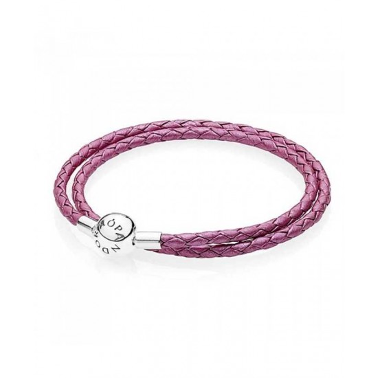 Pandora Bracelet-Oriental Bloom Pink Leather Double Woven Jewelry