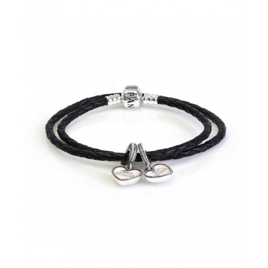Pandora Bracelet-Best Friends Double Leather Complete Jewelry