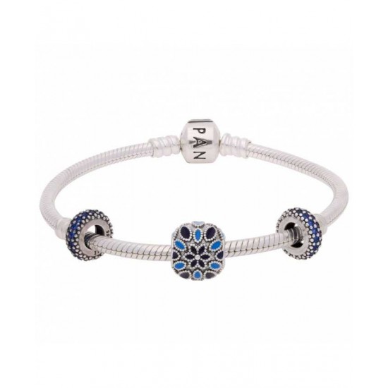 Pandora Bracelet-Sparkling Blue Rose Complete Jewelry