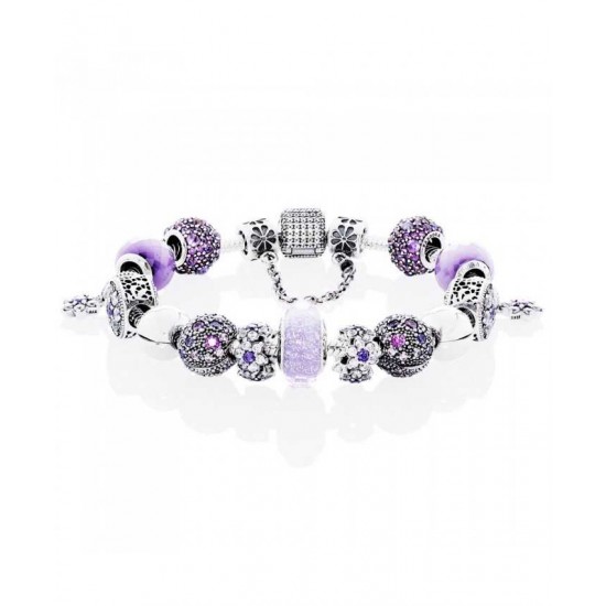 Pandora Bracelet-Silver Purple Droplets Complete Jewelry