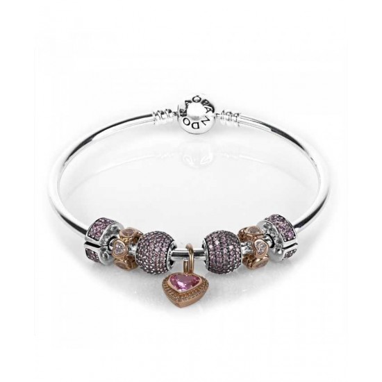 Pandora Bracelet-Rose Pink Sparkling Love Complete Bangle Jewelry