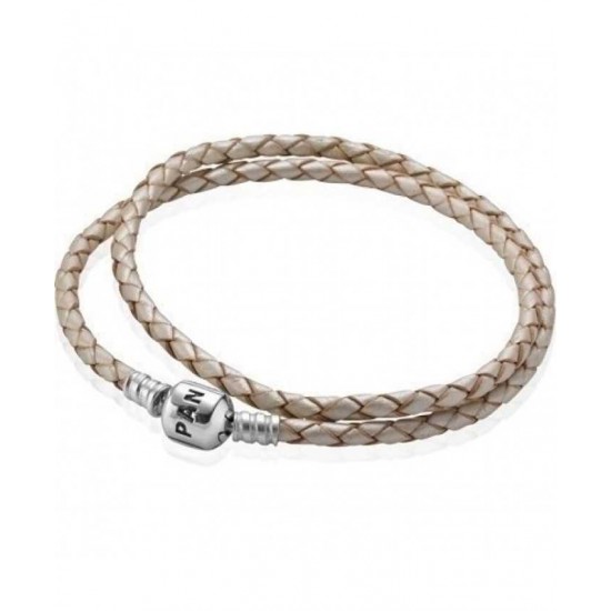 Pandora Bracelet-Silver And Double White Braided Leather Jewelry