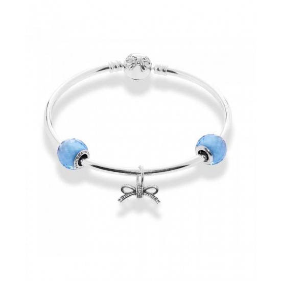 Pandora Bracelet-Sky Blue Bow Complete Bangle Jewelry