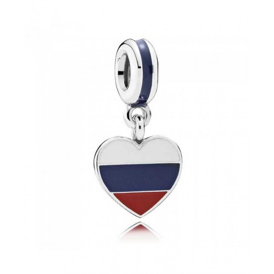 Pandora Charm-Silver Enamel Heart Flag Russia Dropper Jewelry