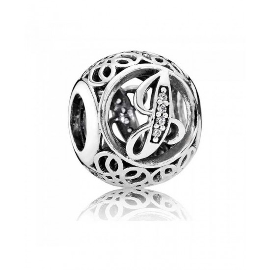 Pandora Charm-Silver Cubic Zirconia Vintage J Swirl Jewelry