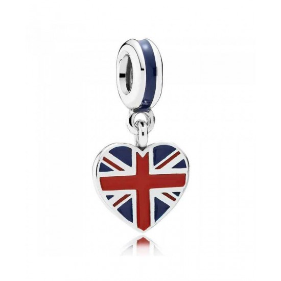 Pandora Charm-Silver Enamel Great Britain Heart Dropper Jewelry
