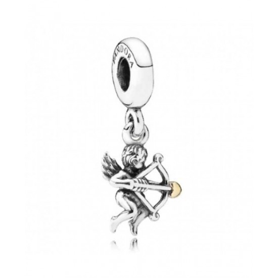 Pandora Charm-Silver And 14ct Gold Cupid Dropper Jewelry