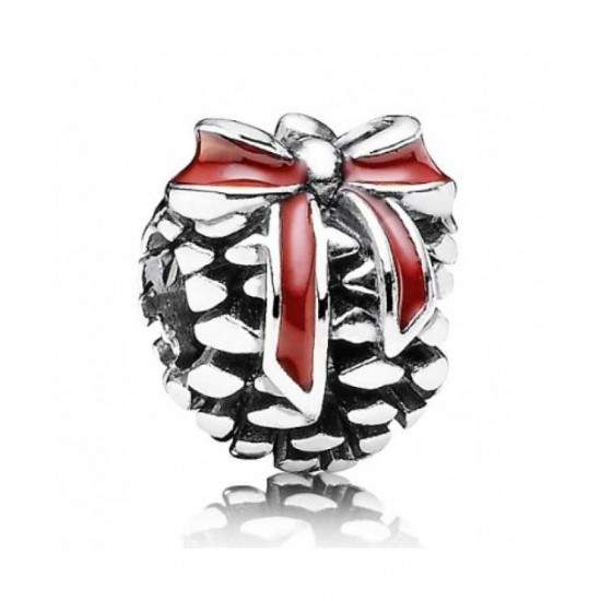Pandora Charm-Silver Red Enamel Pine Cone Bead Jewelry