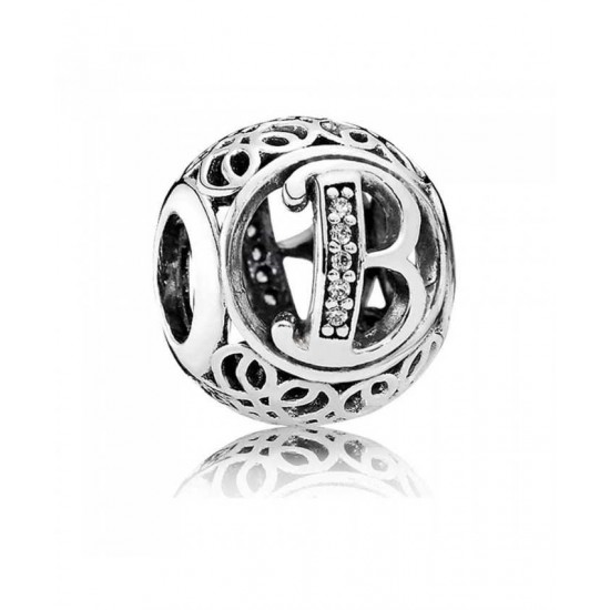 Pandora Charm-Silver Cubic Zirconia Vintage B Swirl Jewelry