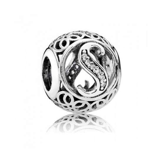 Pandora Charm-Silver Cubic Zirconia Vintage S Swirl Jewelry