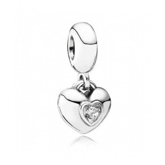 Pandora Charm-Silver Cz Pink Enamel You Me Heart Dropper Jewelry