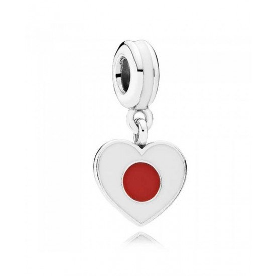 Pandora Charm-Silver Enamel Heart Flag Japan Dropper Jewelry