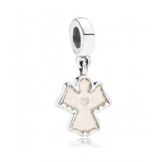 Pandora Charm-Silver White Enamel Angel Drop Jewelry