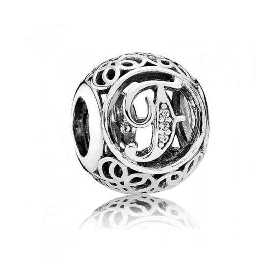 Pandora Charm-Silver Cubic Zirconia Vintage F Swirl Jewelry