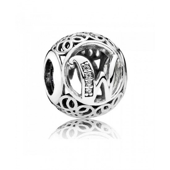 Pandora Charm-Silver Cubic Zirconia Vintage W Swirl Jewelry