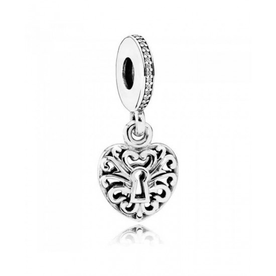 Pandora Charm-Silver Intricate Heart Lock Pendant Jewelry