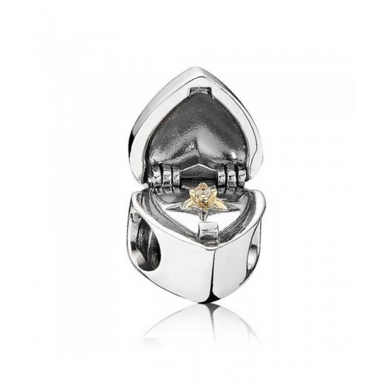 Pandora Charm-Silver And 14ct Gold Heart Box With Ring Jewelry