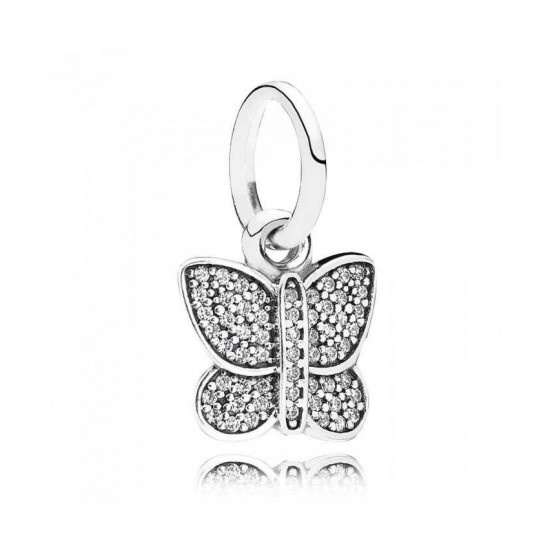 Pandora Charm-Silver Cubic Zirconia Butterfly Pendant Jewelry