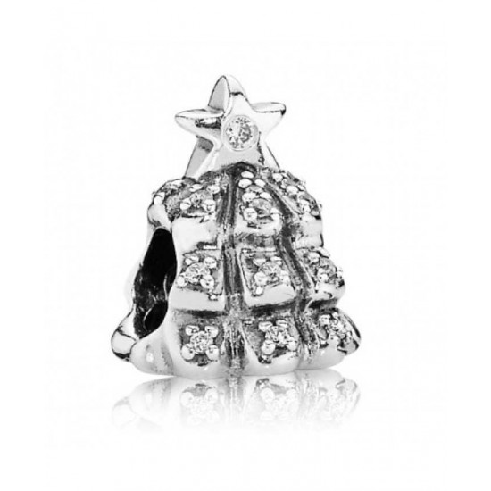 Pandora Charm-Silver Cubic Zirconia Christmas Tree Bead Jewelry