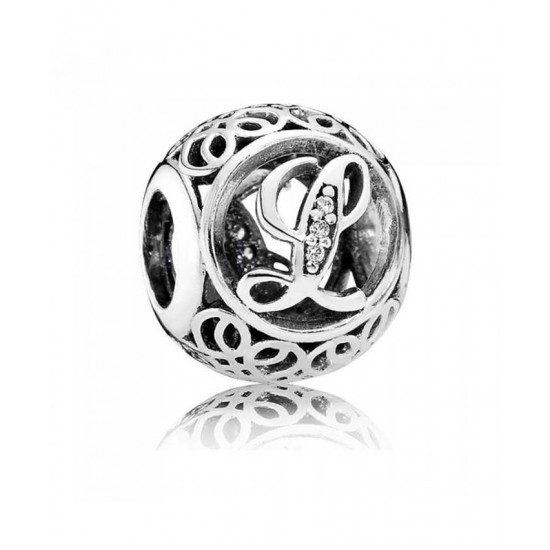 Pandora Charm-Silver Cubic Zirconia Vintage L Swirl Jewelry