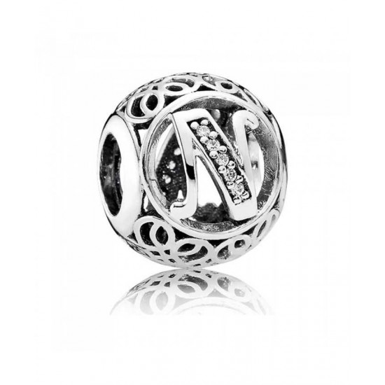 Pandora Charm-Silver Cubic Zirconia Vintage N Swirl Jewelry