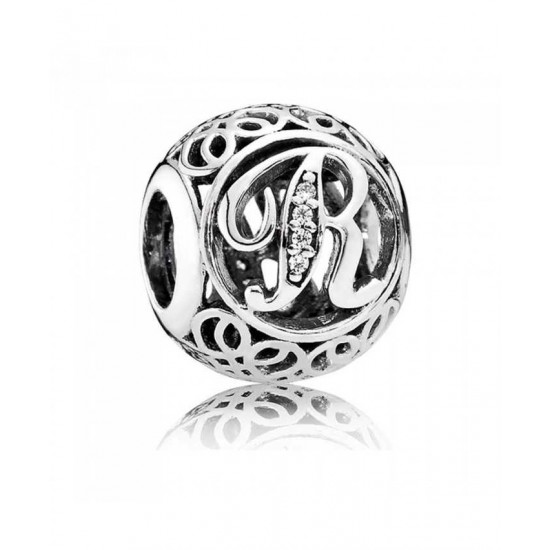 Pandora Charm-Silver Cubic Zirconia Vintage R Swirl Jewelry