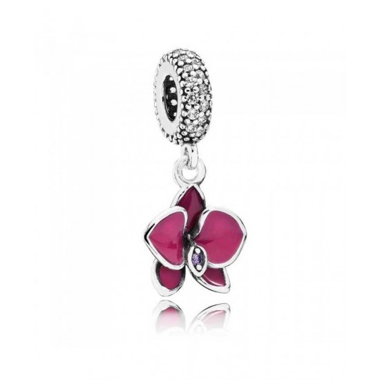 Pandora Charm-Silver Purple Enamel Orchid Dropper Jewelry