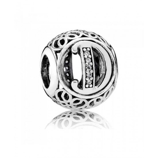 Pandora Charm-Silver Cubic Zirconia Vintage D Swirl Jewelry