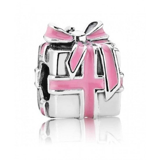 Pandora Charm-Silver All Wrapped Up Pink Enamel Present Bead Jewelry