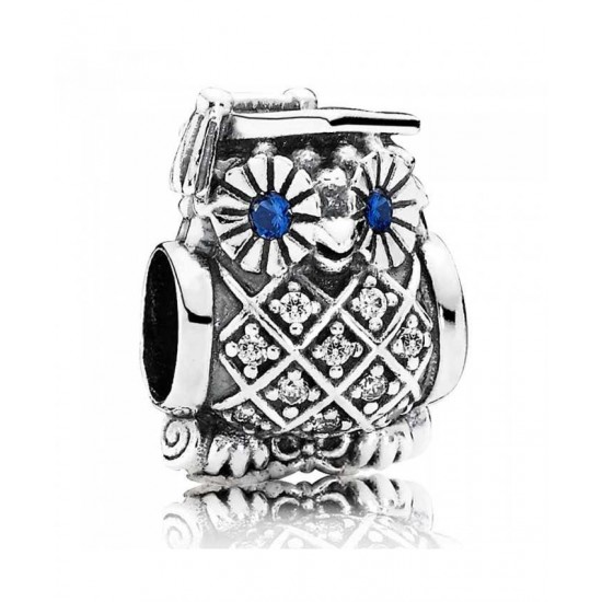 Pandora Charm-Silver Blue Cubic Zirconia Owl Jewelry