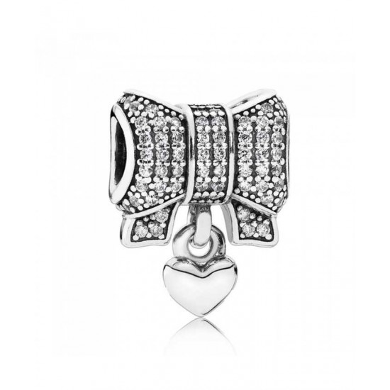 Pandora Charm-Silver Cubic Zirconia Heart Bow Jewelry