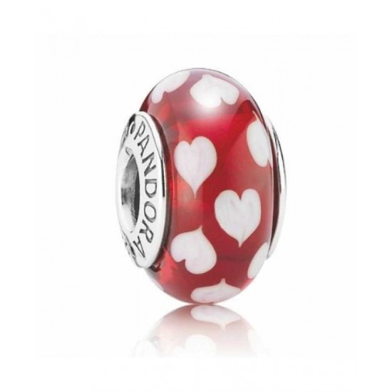 Pandora Charm-Red And White Hearts Murano Glass Bead Jewelry