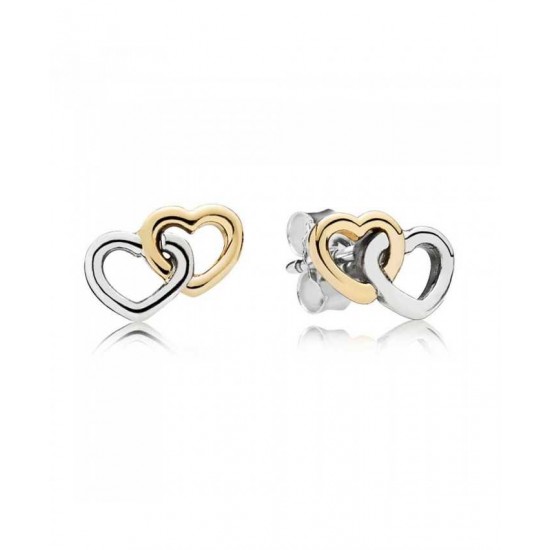 Pandora Earring-Silver 14ct Gold Interlocked Heart Stud Jewelry