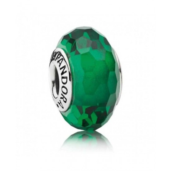 Pandora Bead-Silver Green Faceted Murano Glass Jewelry