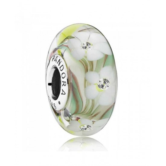Pandora Charm-Silver Cubic Zirconia Multi Coloured Floral Murano Glass Jewelry