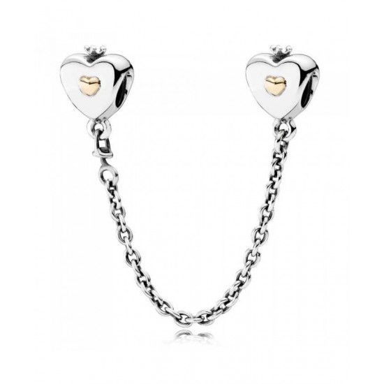 Pandora Safety Chain-Silver 14ct Gold Heart And Crown Jewelry