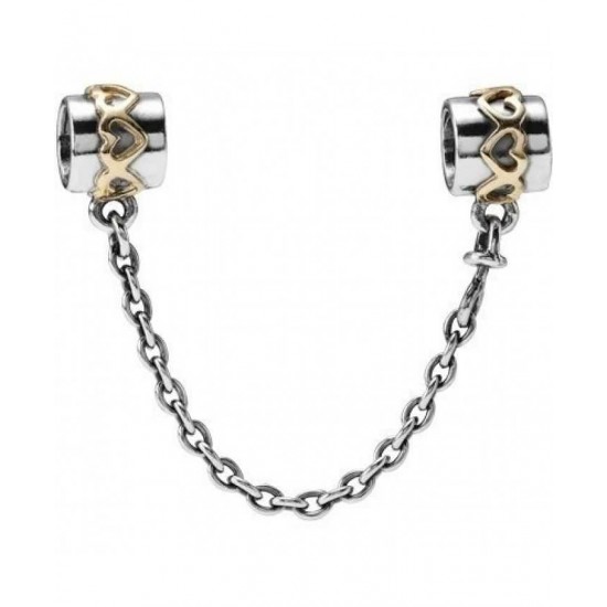 Pandora Safety Chain-Silver 14ct Gold Hearts Jewelry