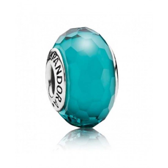 Pandora Bead-Silver Teal Faceted Murano Glass Jewelry