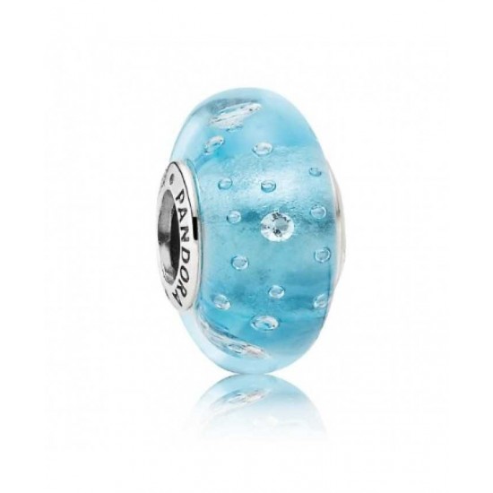 Pandora Charm-Silver And Blue Fizzle Murano Glass Jewelry