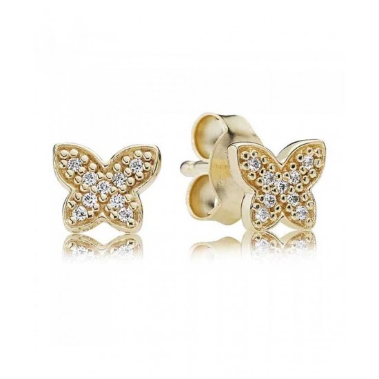 Pandora Earring-14ct Gold Cubic Zirconia Butterfly Stud Jewelry