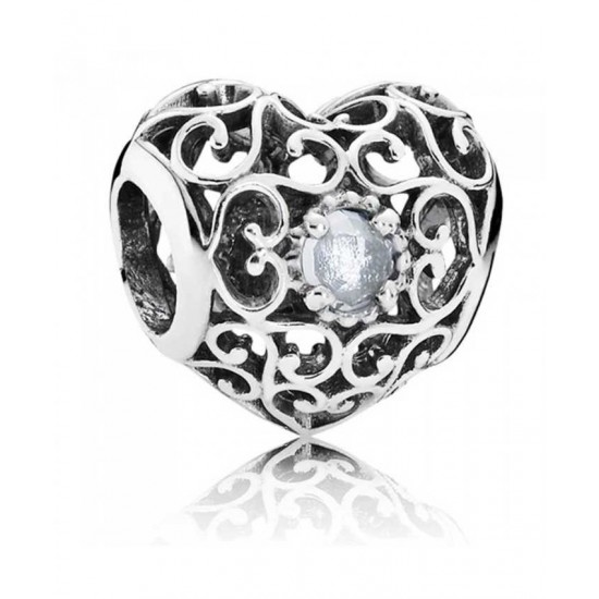 Pandora Charm-Silver March Birthstone Signature Heart Jewelry