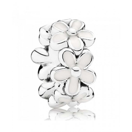 Pandora Spacer-Silver White Enamel Daisy Jewelry