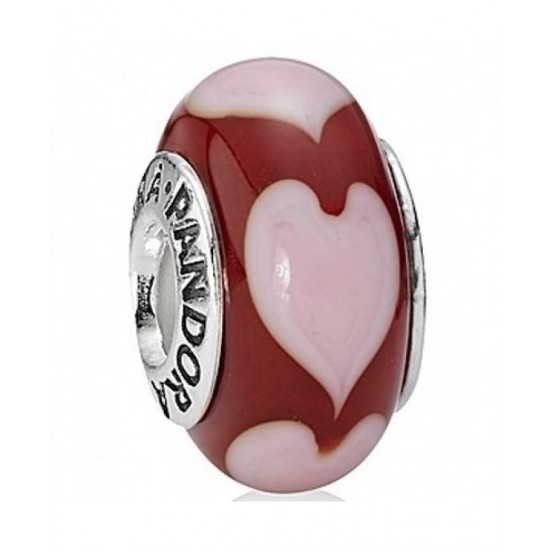 Pandora Bead-Silver Red Glass Hearts Jewelry