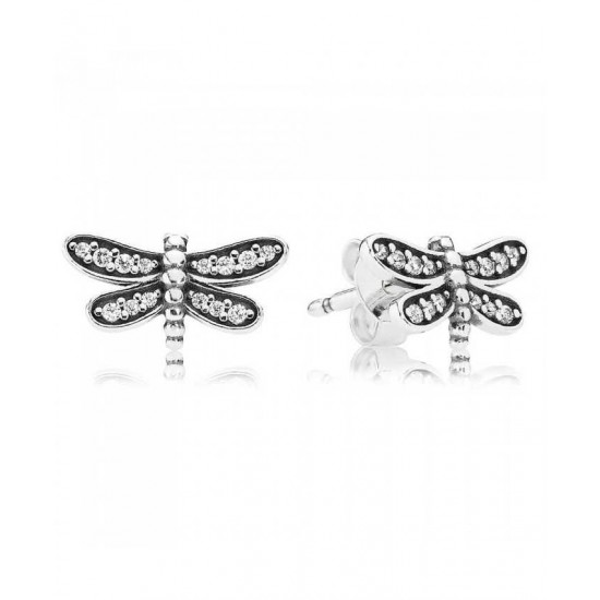 Pandora Earring-Silver Cubic Zirconia Dragonfly Stud Jewelry
